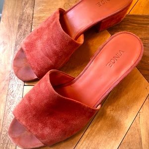 Orange suede slides